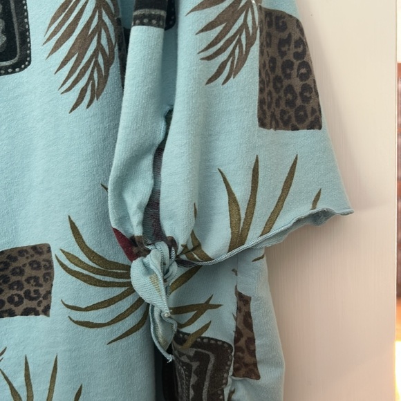 Rolled Hem Light Teal Floral Top 3/4 Sleeves Side Tie 100% Cotton Women’s 2X - Picture 6 of 12